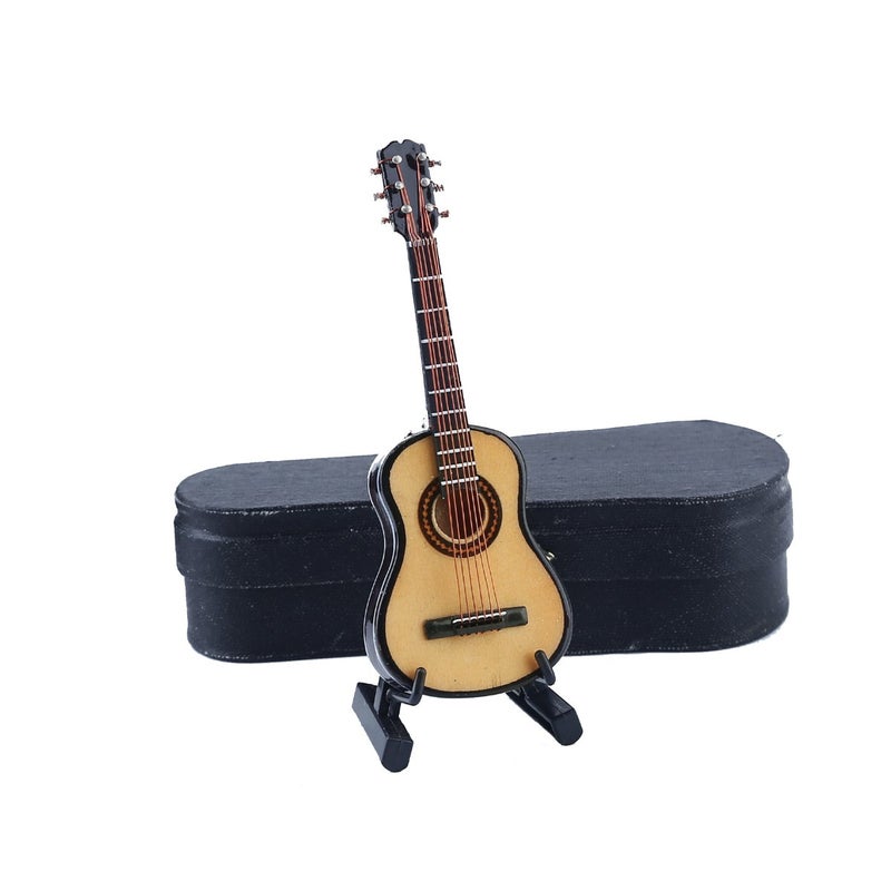 Dselvgvu Wooden Miniature Guitar with Stand and Case Mini Musical Instrument Guitar Replica Collectible Figurines Dollhouse Accessories Model Home Decoration Display Ornament (3.94"x1.42"x0.59") - Image 4